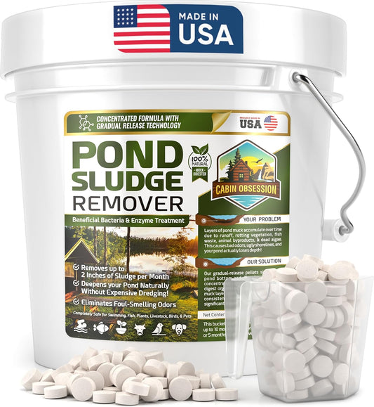 Pond Sludge Remover – 10 Pounds Beneficial Pond Bacteria & Enzyme Treatment - 100% Natural Muck Digester – Safe for All Aquatic Life and Recreation - Made in The USA