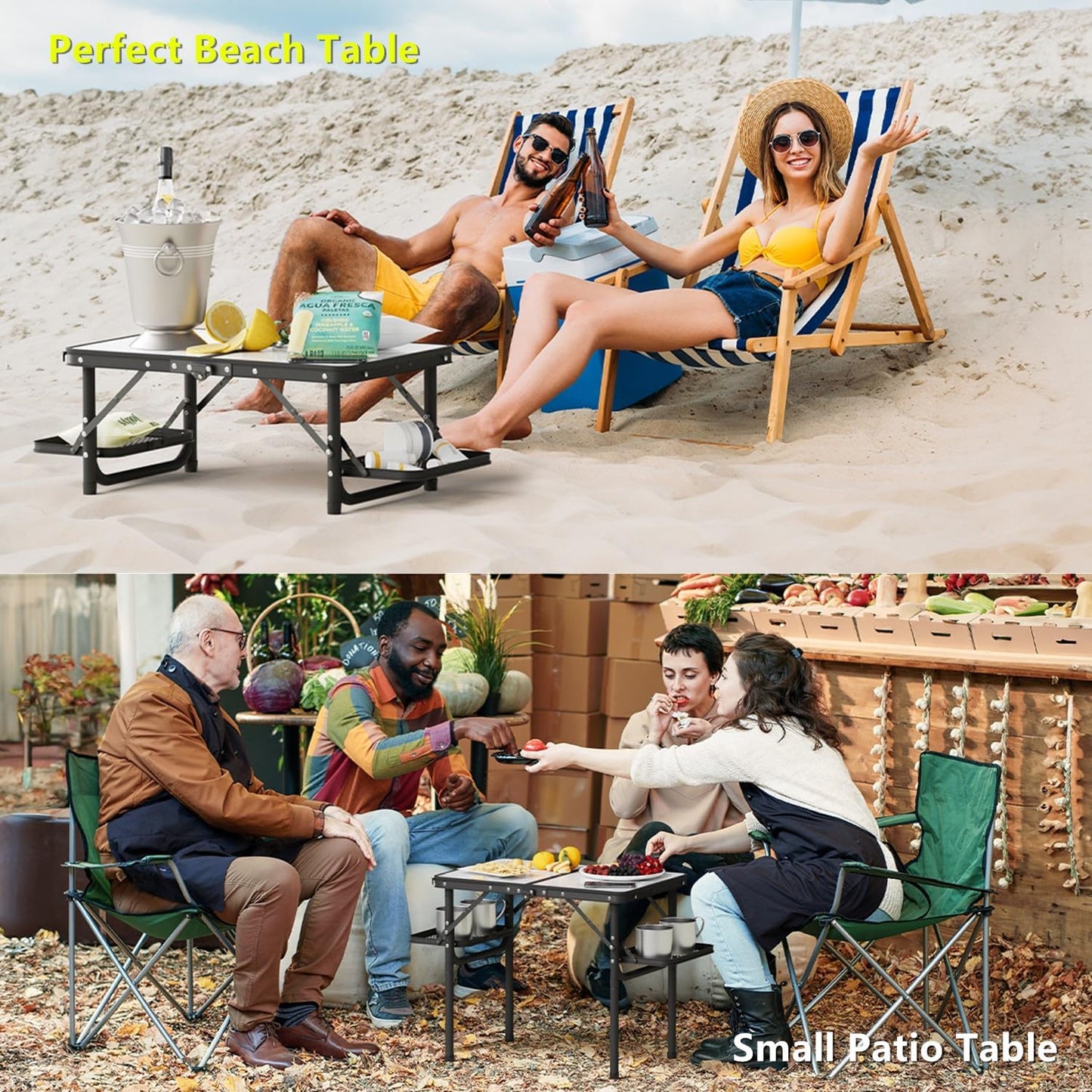 Titanker Folding Camping Table Small 2ft, Small Camp Table Portable with 50% Extra Space, Folding Picnic Table, Portable Beach Tables, Car Camping Essentials, Aluminum Light Solid