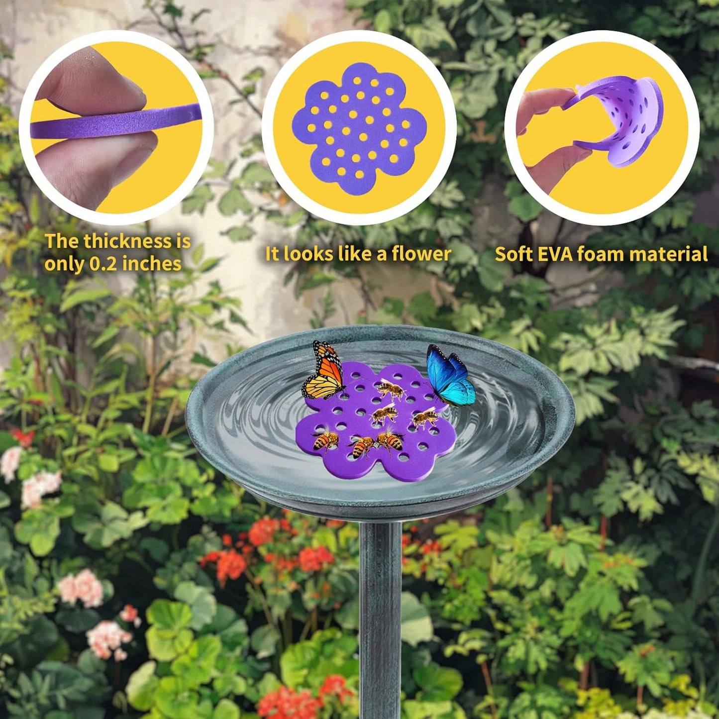 8 Pcs Bee Watering Station for Garden, Floating Bee Island & Butterfly Feeder with Bee Water, 4 Attracting Colors, 3X Faster Petal Texture, Zero-Drowning EVA Foam Design for Any Garden