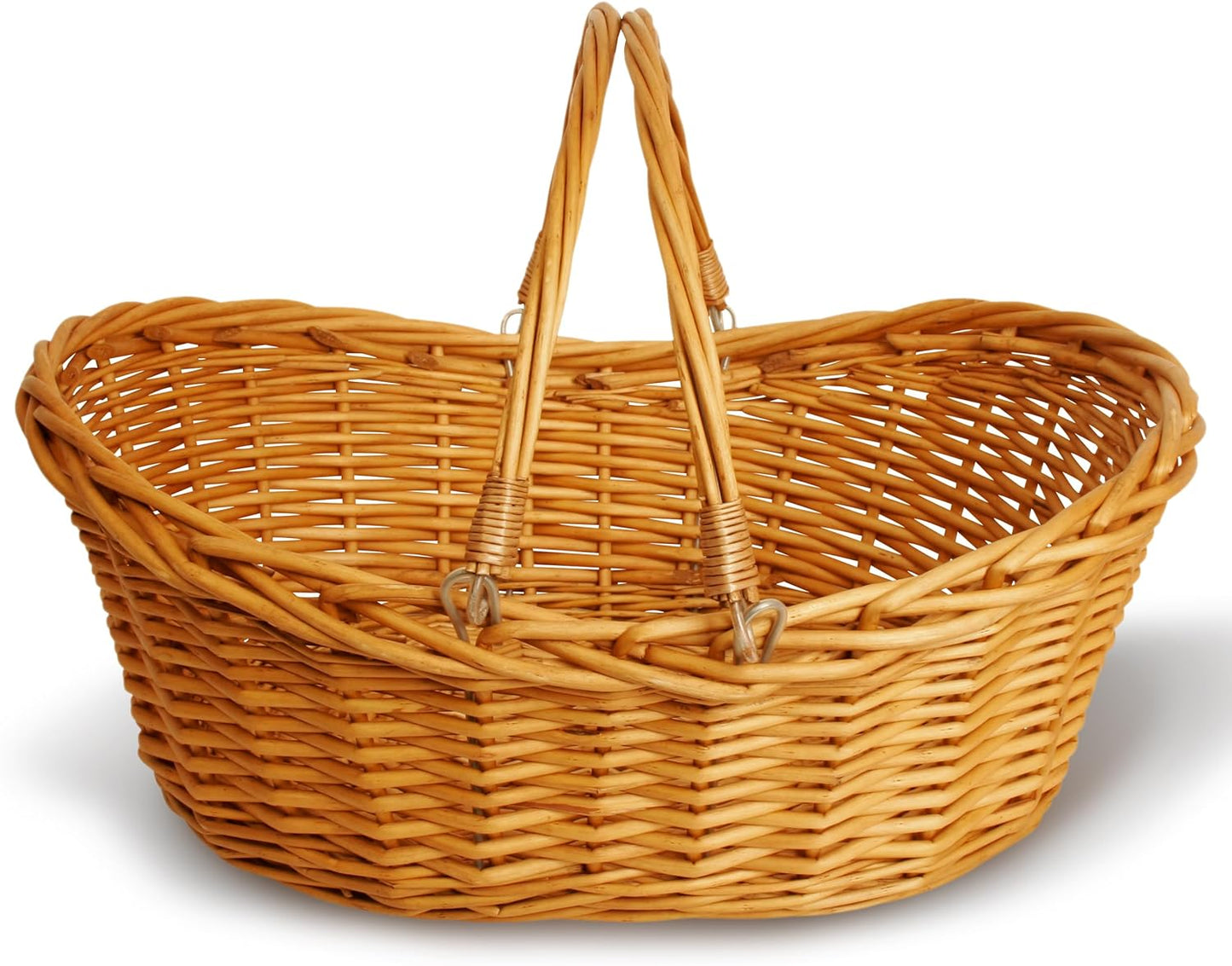 Wald Imports - Medium Light Brown Hand Woven Wicker Basket for Storage with Handles - Woven Basket - Wicker Baskets for Picnics, Easter, Organizing, and More (17 x 6.5 inches)