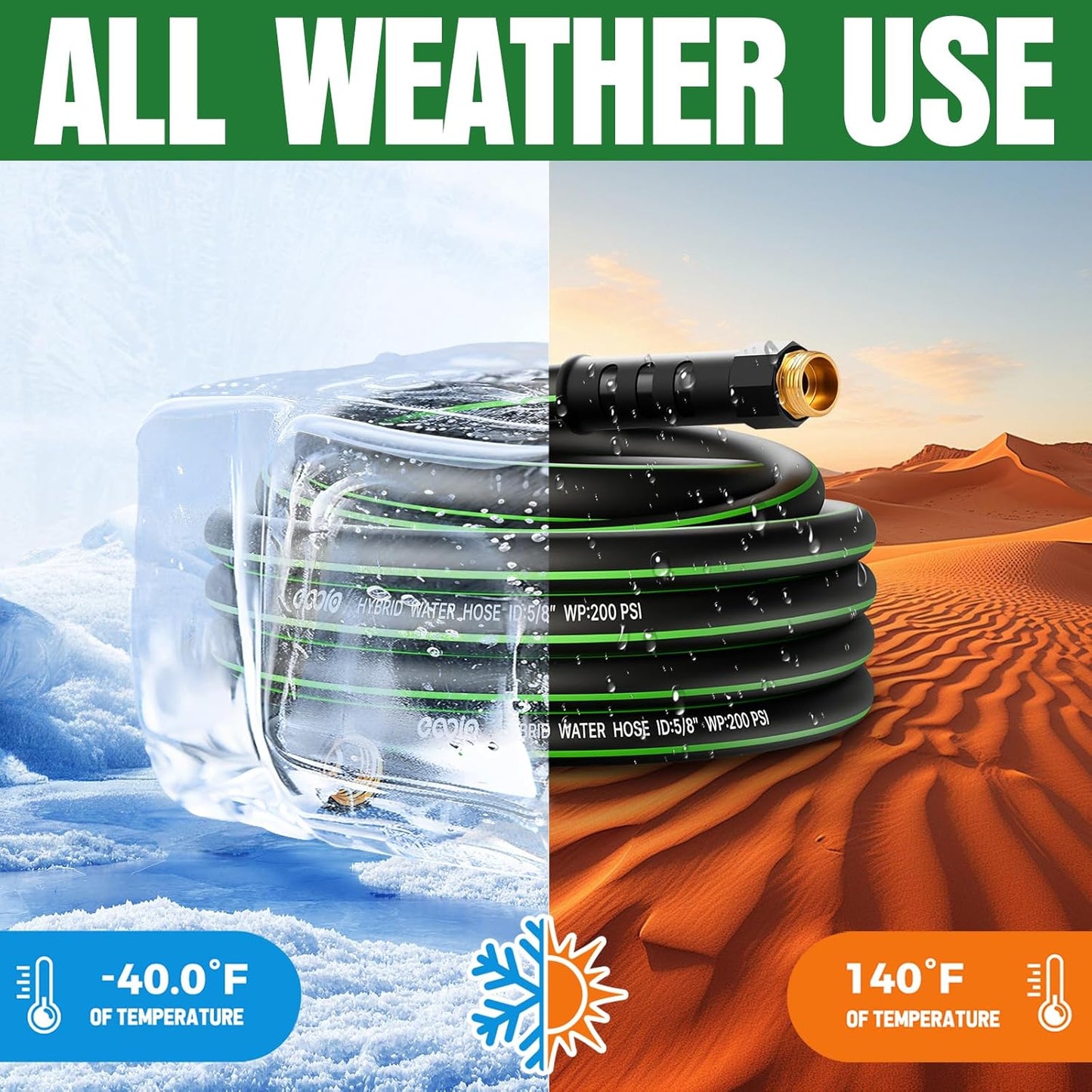 Heavy Duty Garden Hose 20ft, NON-EXPANDABLE Flexible Water Hose, Kink Resistant Lightweight Hybrid Hose, Leakproof Hose Male to Female Fittings