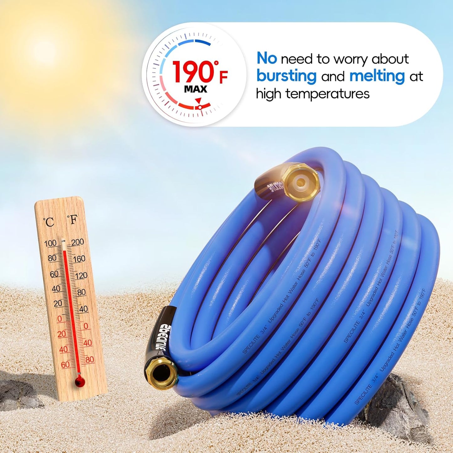 Hot/Cold Garden Water Hose 200 ftx 3/4 in, -50℉ To 190℉, Heavy Duty, Flexible, Burst 605 Psi, Lightweigh, Upgraded Rubber Pipe with 3/4" Brass Fittings For Backyard, Outdoor, Farm, Blue