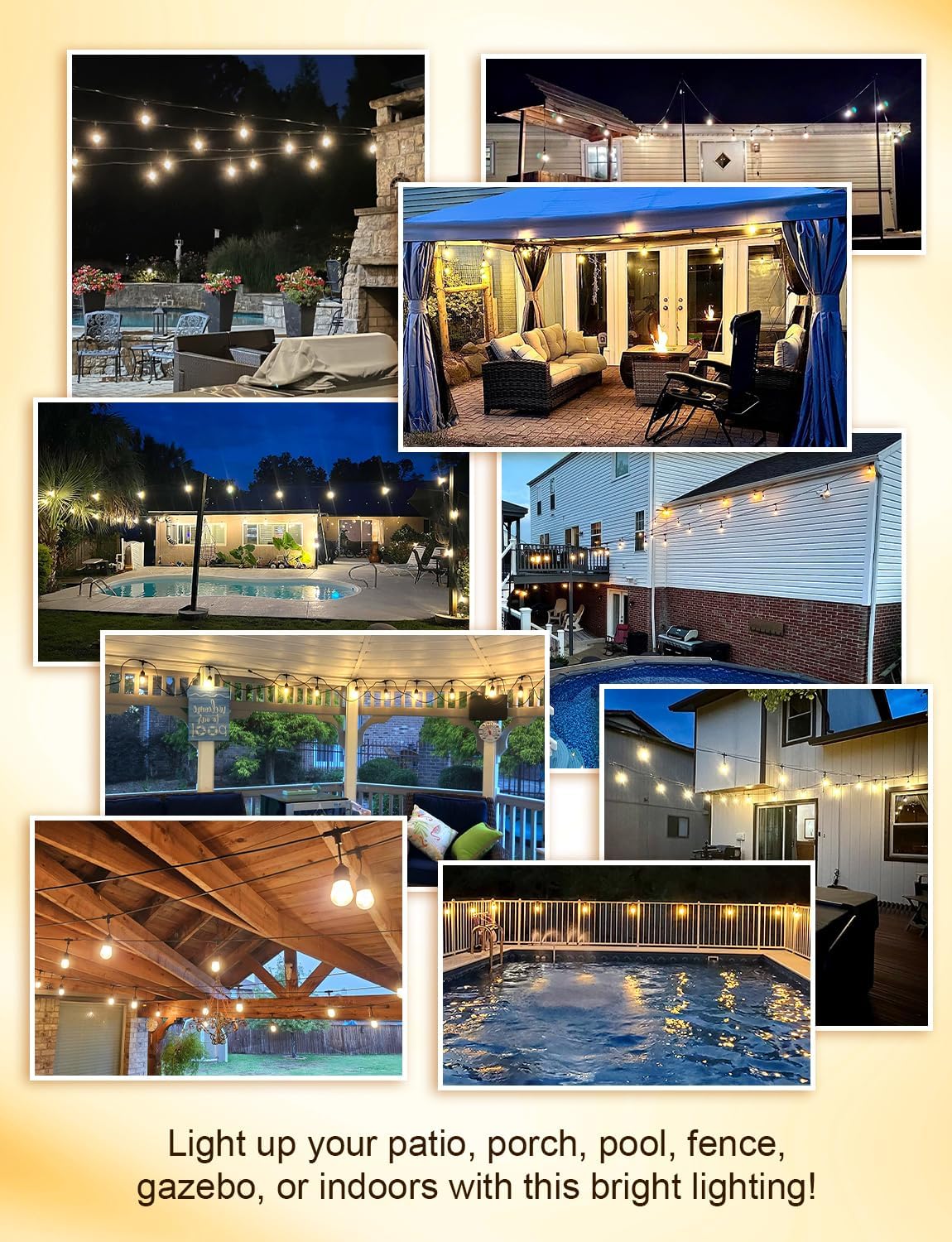 XMCOSY+ 96FT Outdoor String Lights, Patio Lights Outdoor Waterproof with 32 Shatterproof Bulbs, LED Hanging Light for Outside Porch Backyard Garden Party Balcony Decor