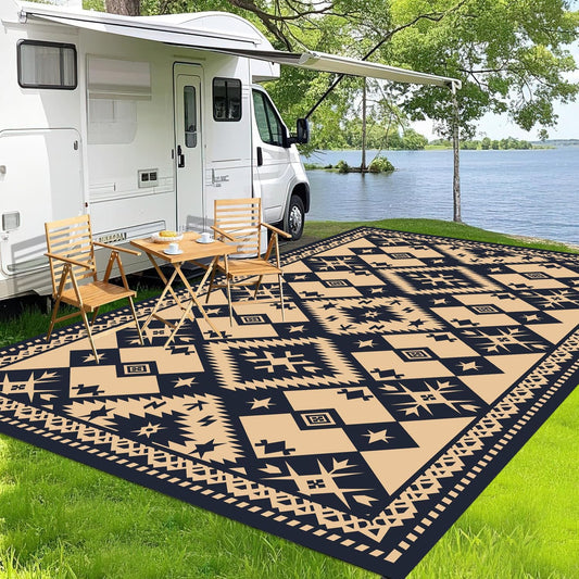 WILDROOTS 5x8 Feet Plastic Bohemian Outdoor Rug, Stain Resistant Waterproof Reversible Outdoor Patio Rug, Fade Resistant Camping Rug