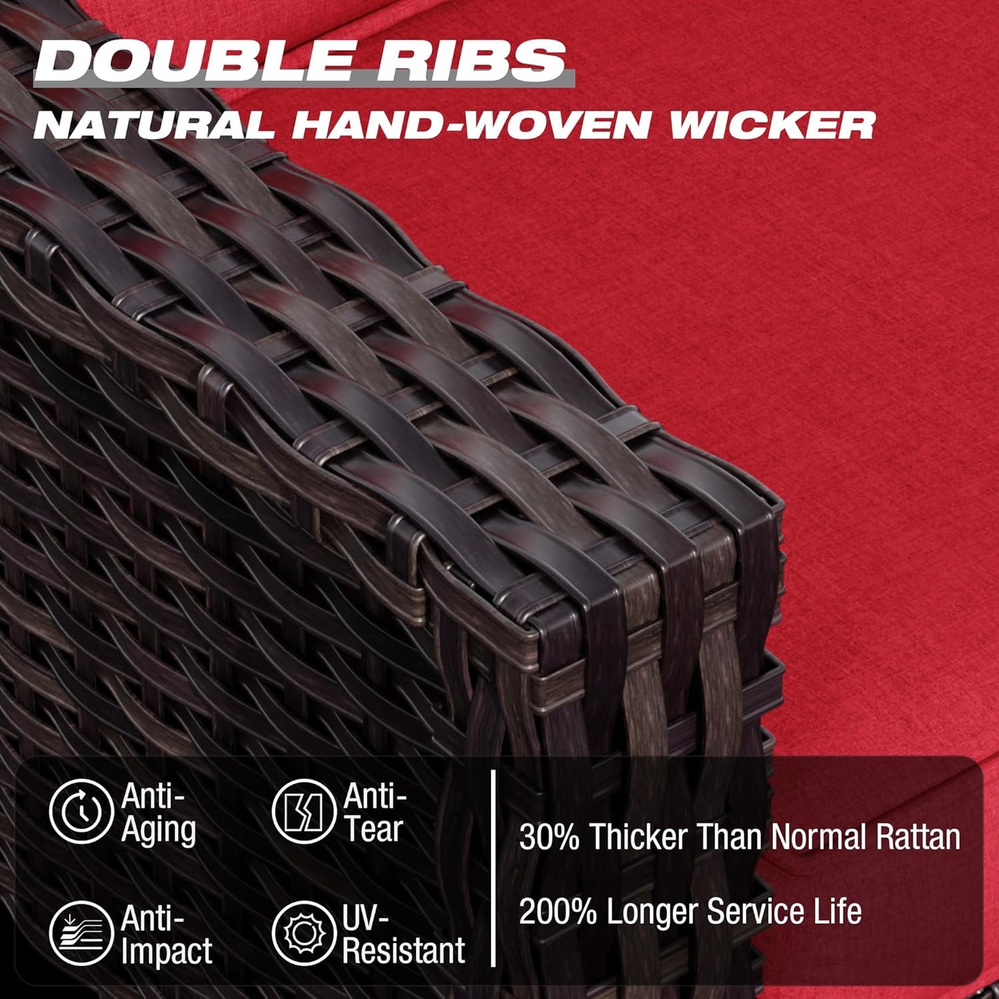 Joyside Wicker Patio Furniture Sets, 4 Pieces Upgraded Large Size Outdoor Furniture with Swivel Rocking Patio Chairs and Outdoor Ottoman, Thick Cushions, Wide Armrest