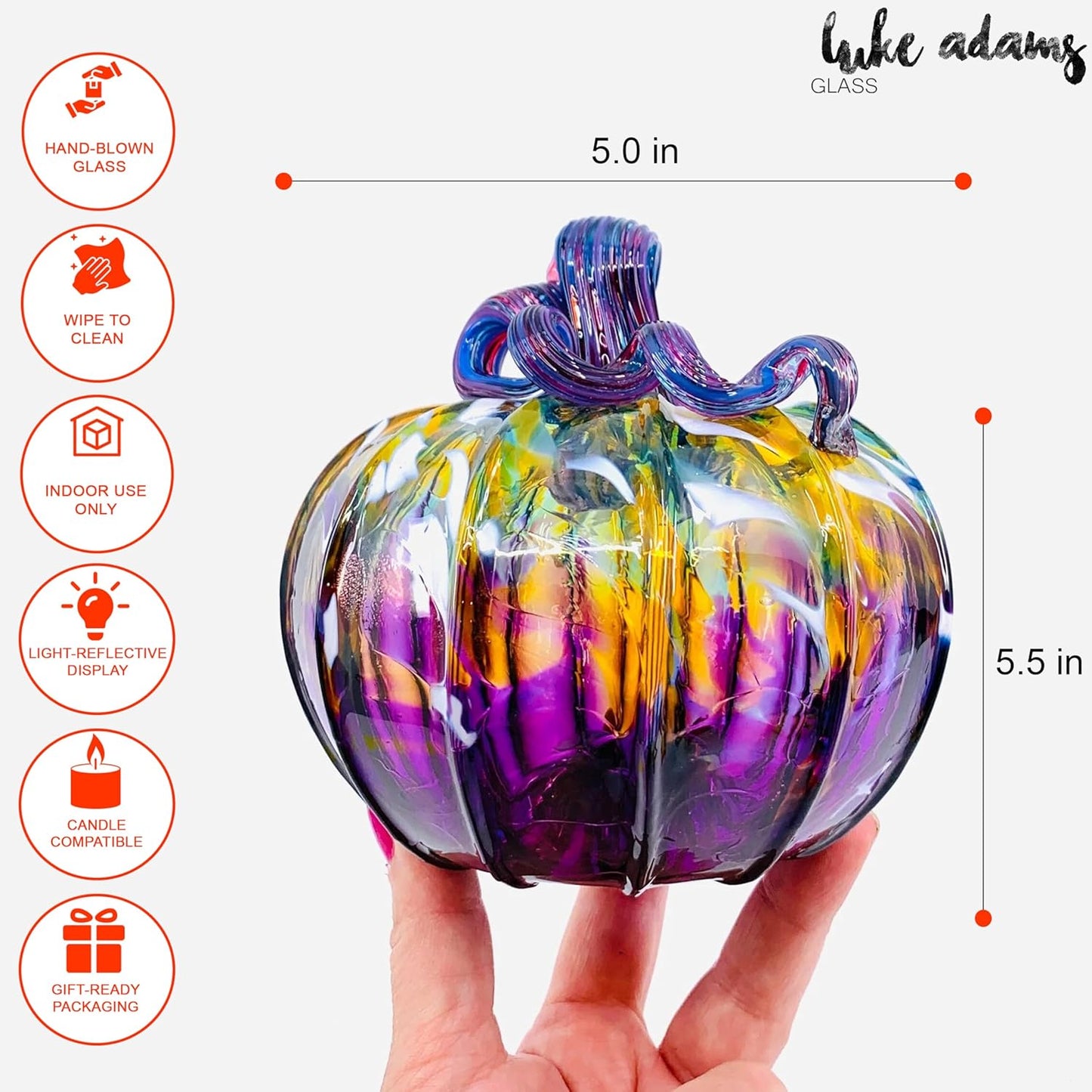 Luke Adams Glass Handmade Glass Pumpkins Handmade Table Top Home Decor (Squat, Purple Potion)