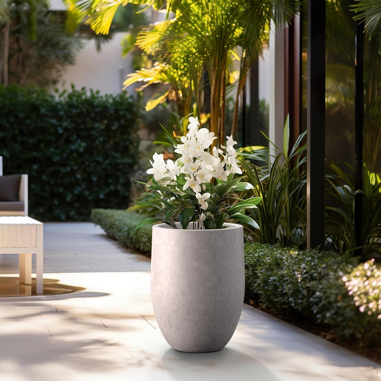 Kante Tall Concrete Planter, 21.7-Inch Height Light Gray Large Indoor Outdoor Plant Pot with Drainage Hole for Patio Garden Home, Modern Decor for Flowers and Tree