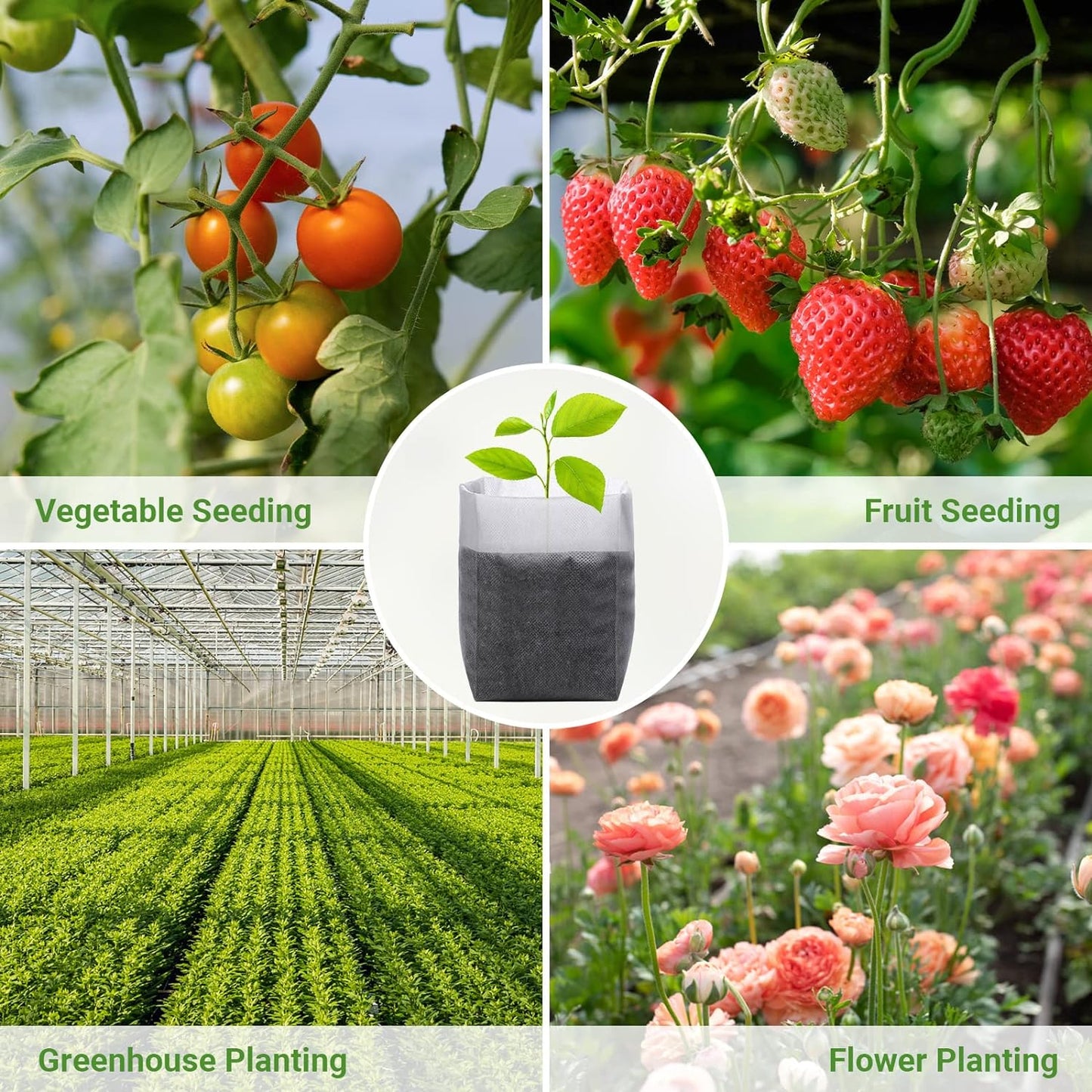 GREANER 200 PCS Nursery Grow Bags, 7.8x8.6 inch Fabric Seedling Plant Grow Bags, Vegetables Fabric Plant Pots for Gardening Seed Starts - White