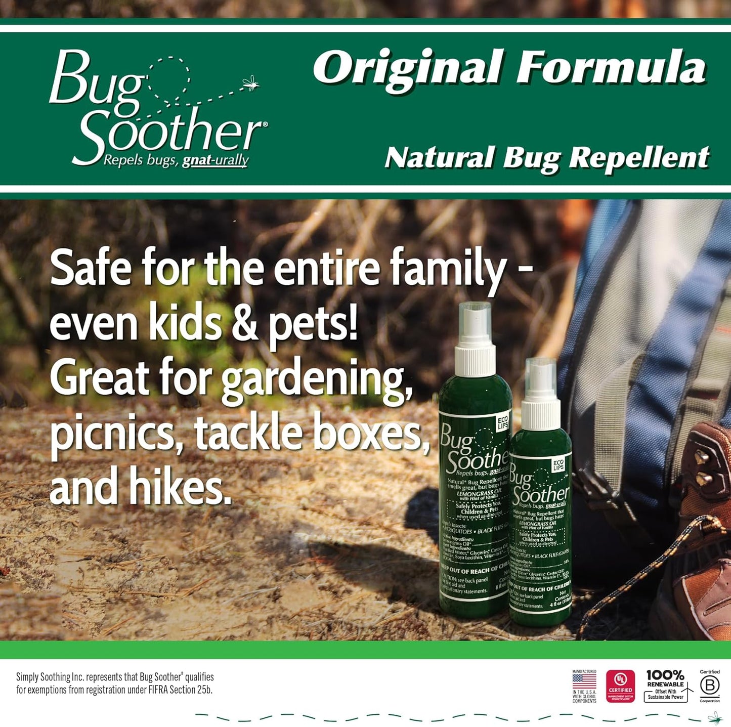 Bug Soother Spray Large Family Pack - Natural Insect, Gnat and Mosquito Repellent & Deterrent - Safe Bug Spray for Adults, Kids, Pets, & Environment - Made in USA