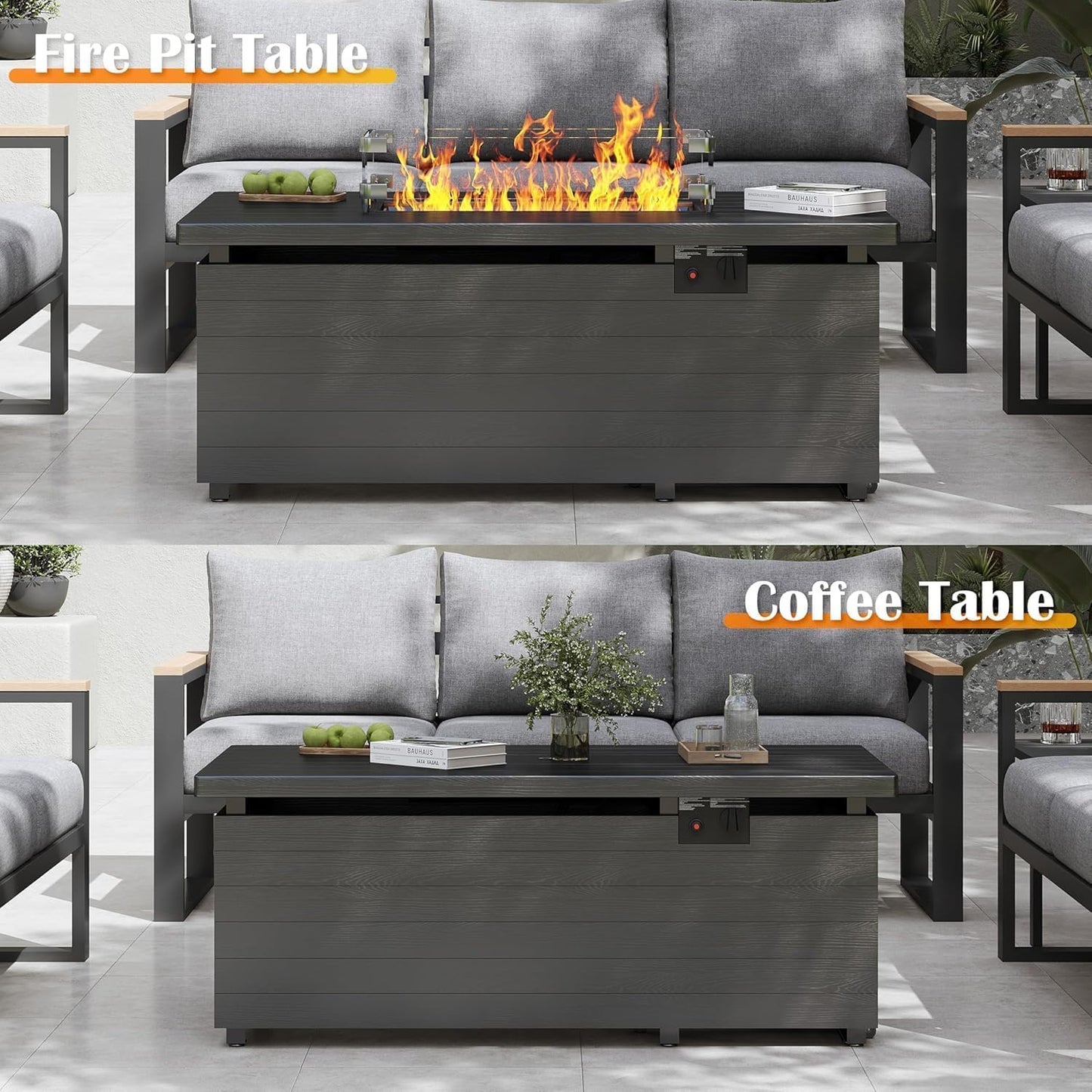 Sundale Outdoor 5 Pieces Metal Patio Furniture Set with Fire Pit Table, Outdoor Sectional Sofa w/6 Inch Olefin Cushion, Modern Outdoor Conversation Sets