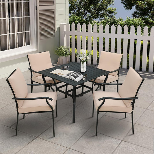 5-Piece Outdoor Patio Dining Set, Outdoor Metal Chairs & Square Metal Patio Table, All Weather Outdoor Furniture Dining Set for Patio, Balcony, Lawn, Garden, Backyard (1 Square Table+ 4 Chairs)