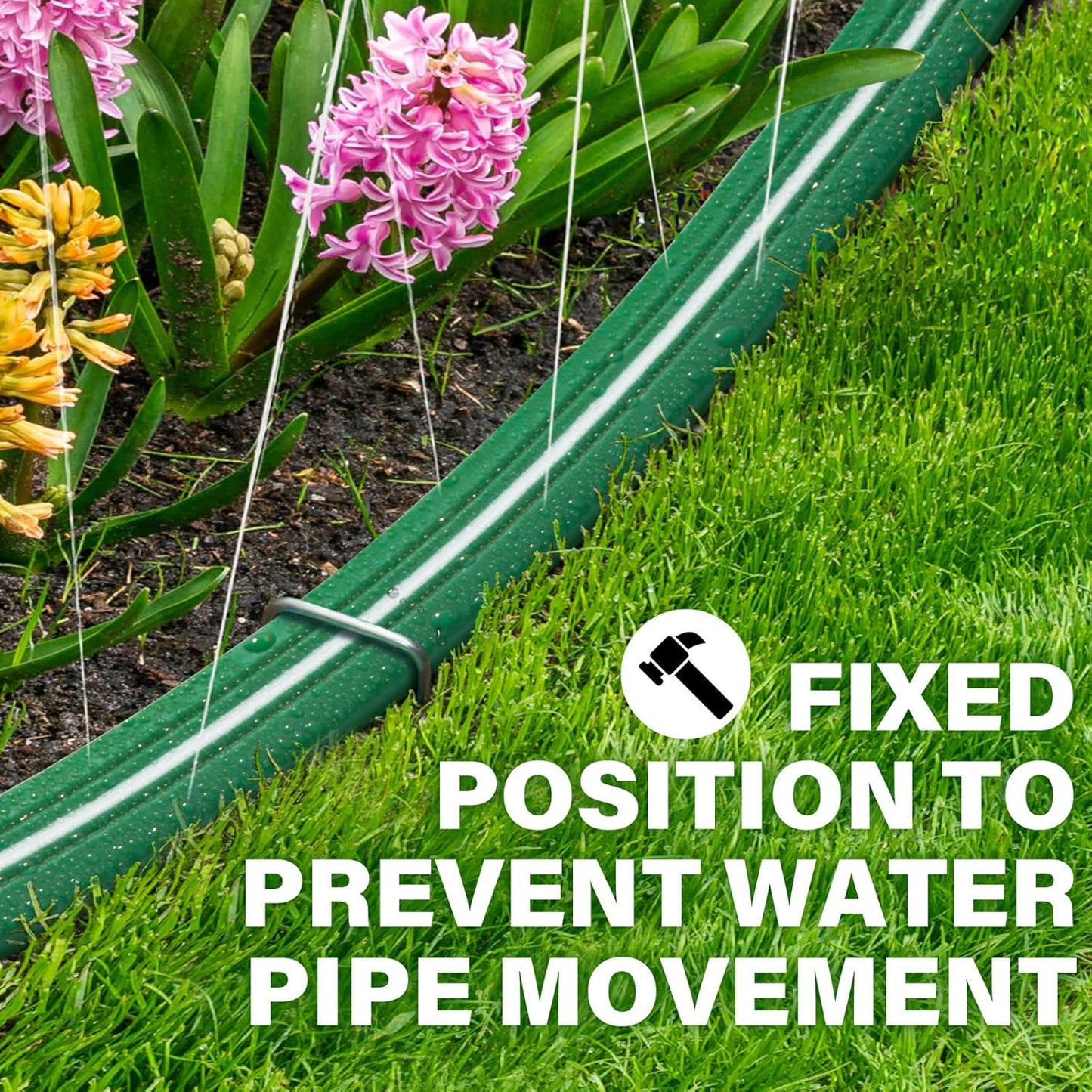 Jin&Bao Sprinkler Hose with Holes 75FT, Heavy Duty Watering Garden Hose, High-Efficiency Sprinklers System for Lawn and Garden with Staples