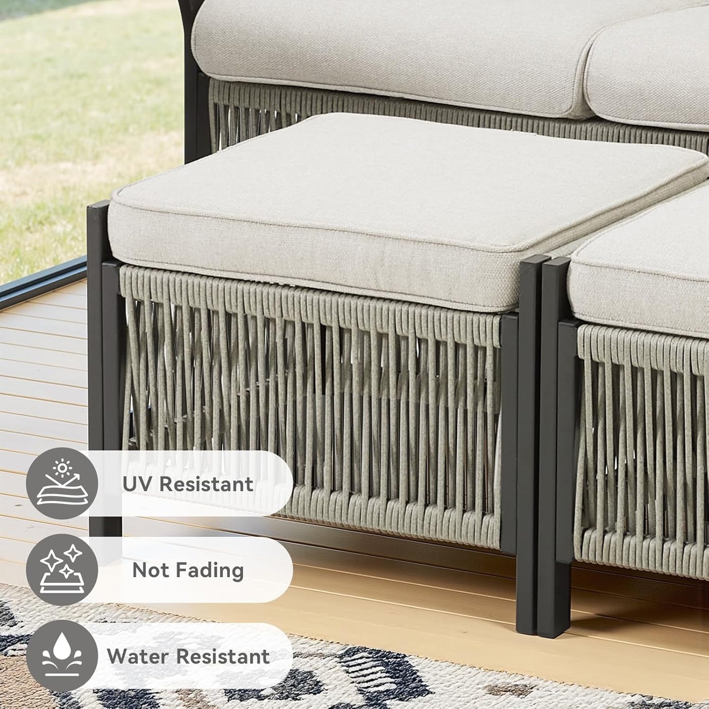 6-Piece Patio Furniture Wicker Outdoor Conversation Set, All Weather Patio Rattan Sofa Sets Swivel Rocking Chairs, Ottomans, Side Table for Backyard, Balcony Beige