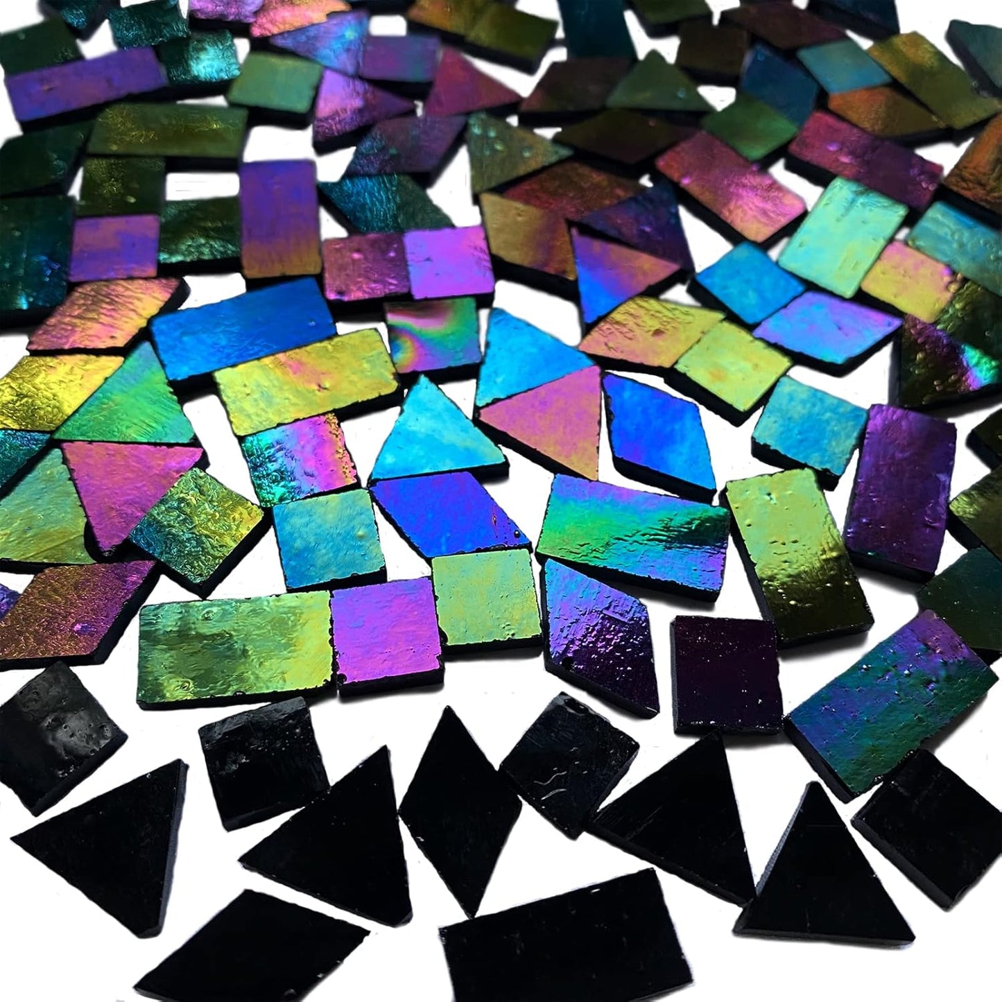 Iridescent Black Glass Mosaic Tiles, 280 Pieces Mixed 4 Shapes Stained Glass Sheets, Mosaic Making Supplies for Adults