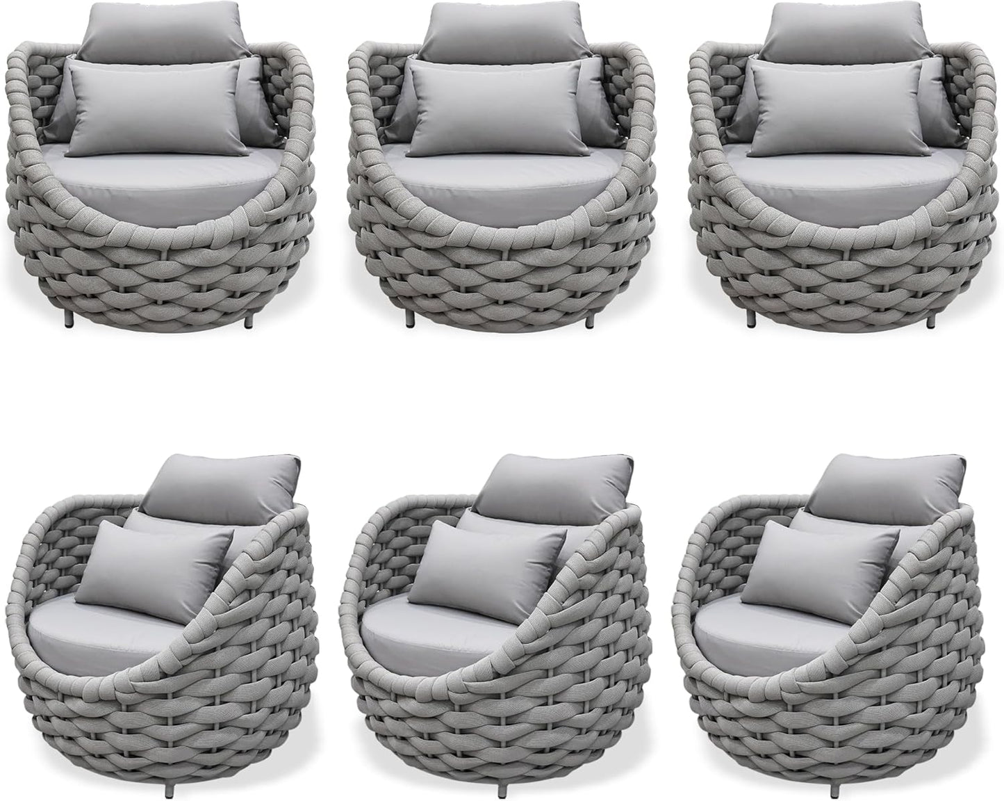 TWT 6 Pieces Patio Sofas, All-Weather Teslin Rope Balcony Furniture with Cushions & Pillows, Patio Couch Outdoor Patio Furniture Set for Indoor, Balcony, Backyard, Deck, Poolside, Grey