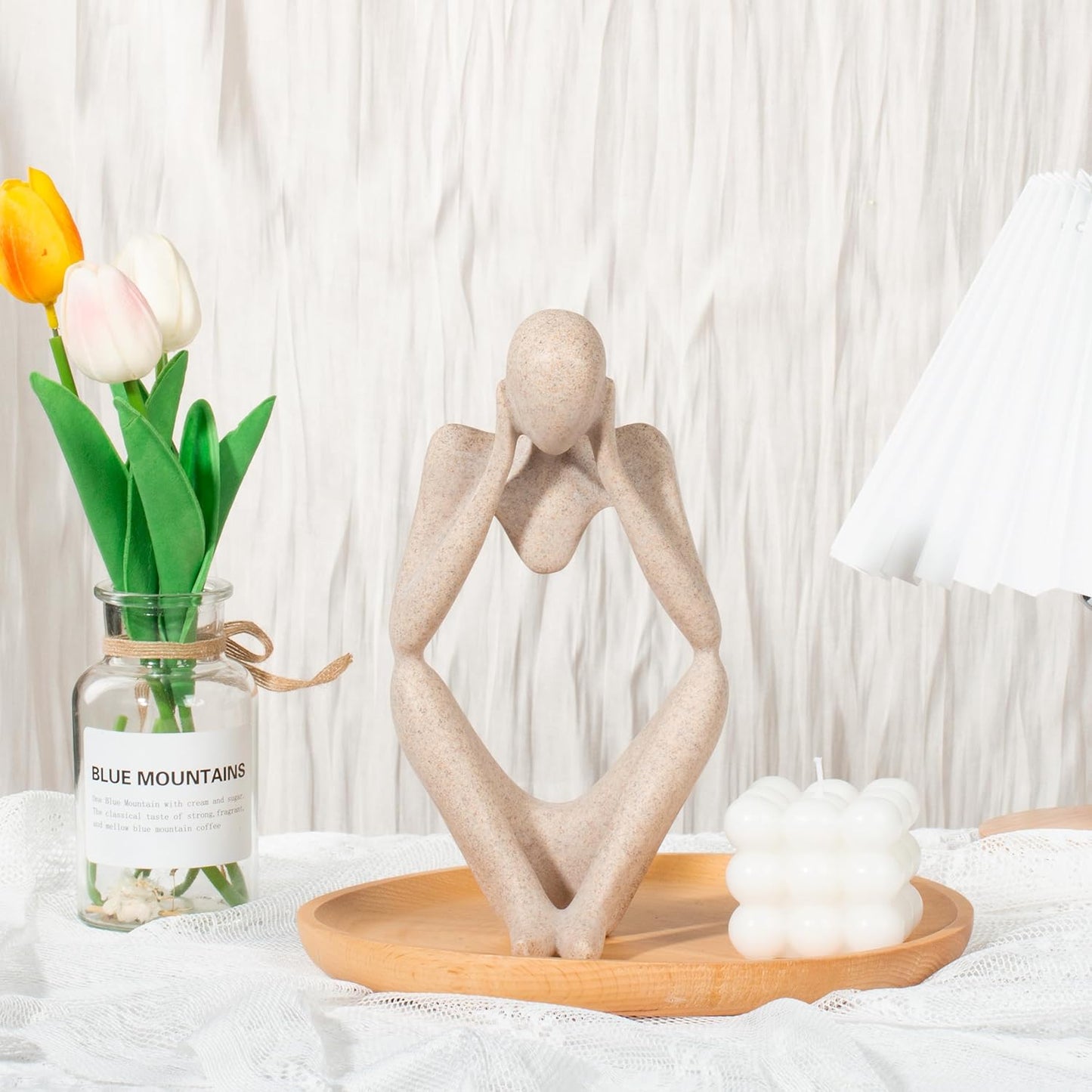 INNOLITES Boho Decor Thinker Statue Abstract Art Sculpture, Sandstone Resin Collectible Figurines for Home Living Room Office Shelf Decoration (Sandstone,Think)