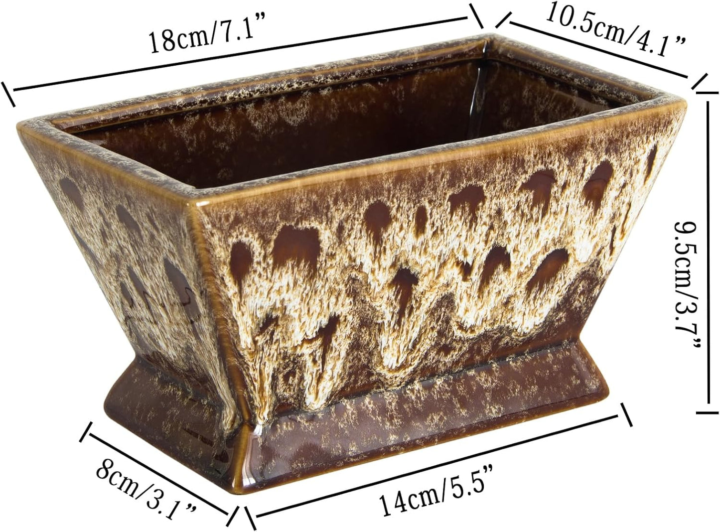 ARTKETTY Succulent Pots - 7 Inch Large Plant Pot with Drainage, Shallow Bonsai Pots Ceramic Succulent Planters for Indoor Outdoor Plants, Modern Cactus Pot Decorative Home Office