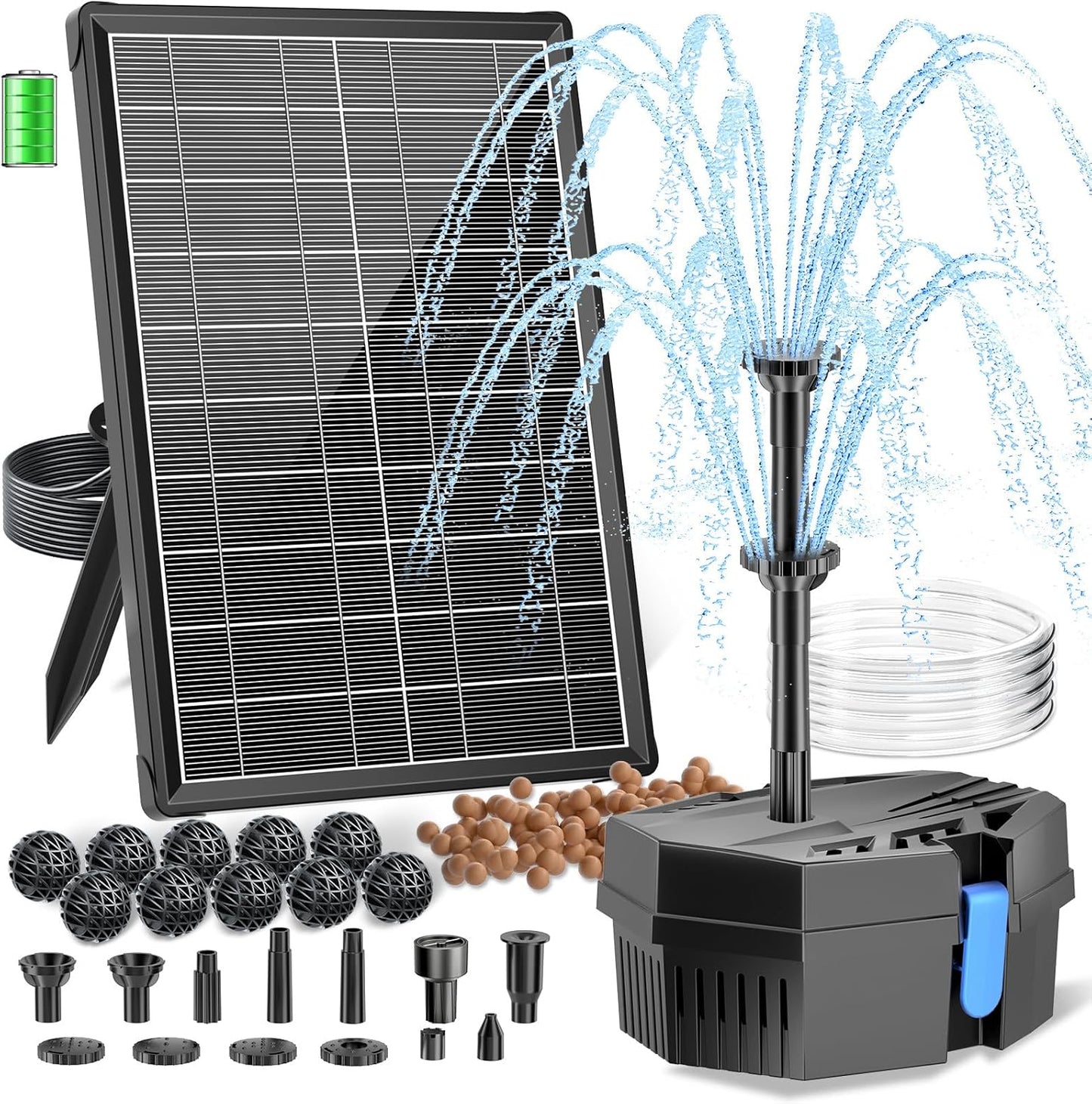 Biling Solar Pond Filter Fountain with Battery Backup 8W Solar Fountain Pump with 3600mAh Battery Filter Clean for Small Pond Water Feature Waterfall, Work Stable in Daytime