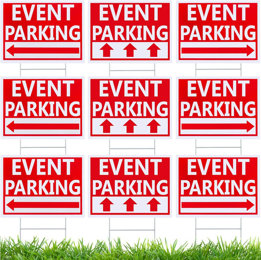 Juexica 9 Pieces 16 x 12 Inches Outdoor Event Parking Signs with Arrow Corrugated Plastic Yard Double Sided Event Signs Outdoor Directional Guest Parking(Red)
