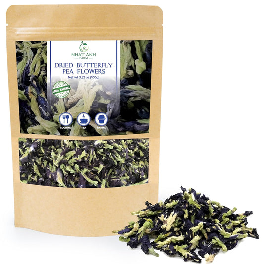 Nhat Anh Farm - Premium Dried Butterfly Pea Flower - 3,5oz(100g) Blue Butterfly Pea Flower - 100% Natural & Pure, Sugar/Caffeine/Gluten Free - For Making Tea