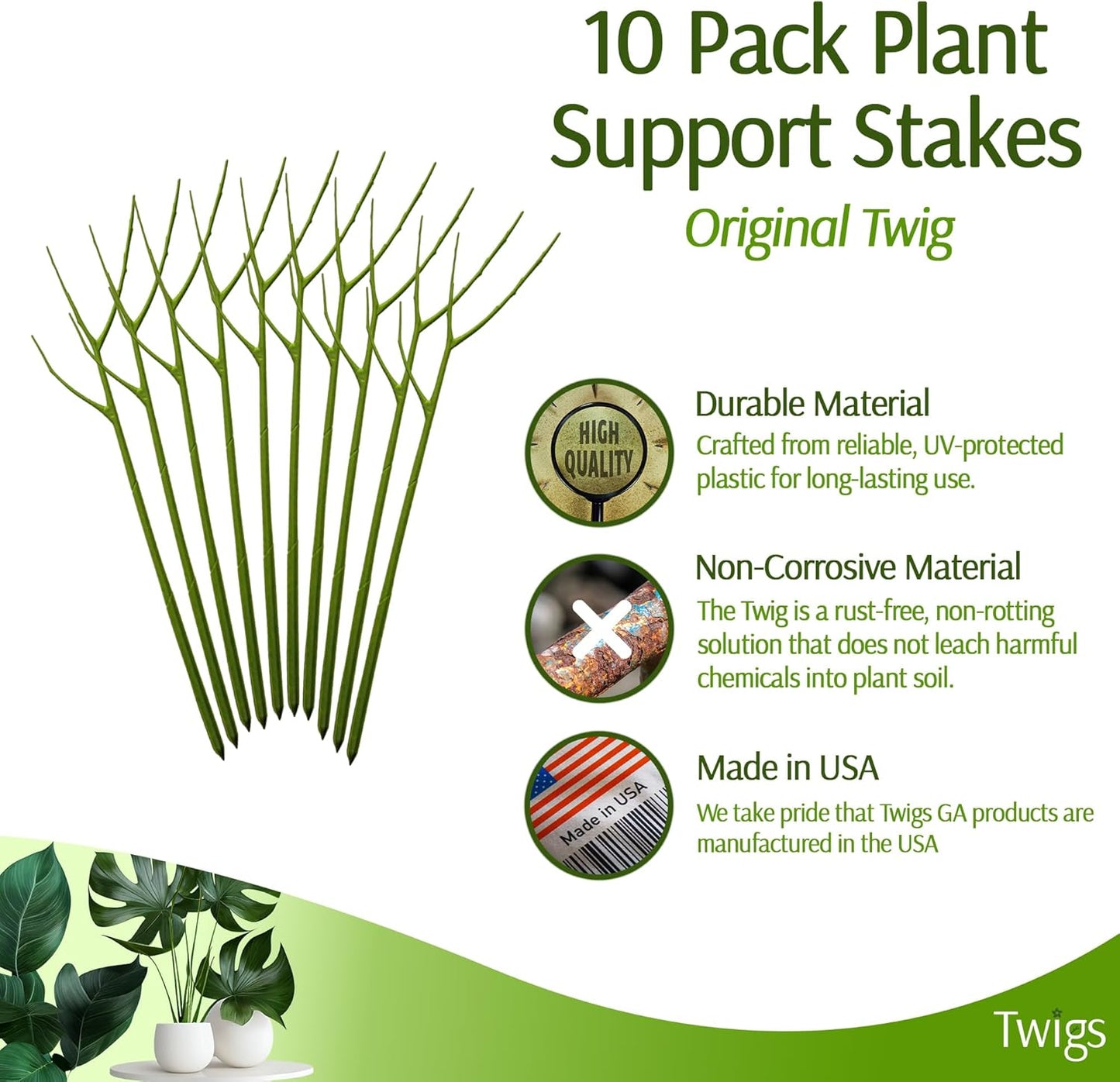 Plant Support Stakes, Stem Holder Structures for Indoor & Outdoor Use, Garden Accessories for Climbing & Potted Plants, Trellis Alternative - Peony (Light Green), 10 Pack, 22" L, Original