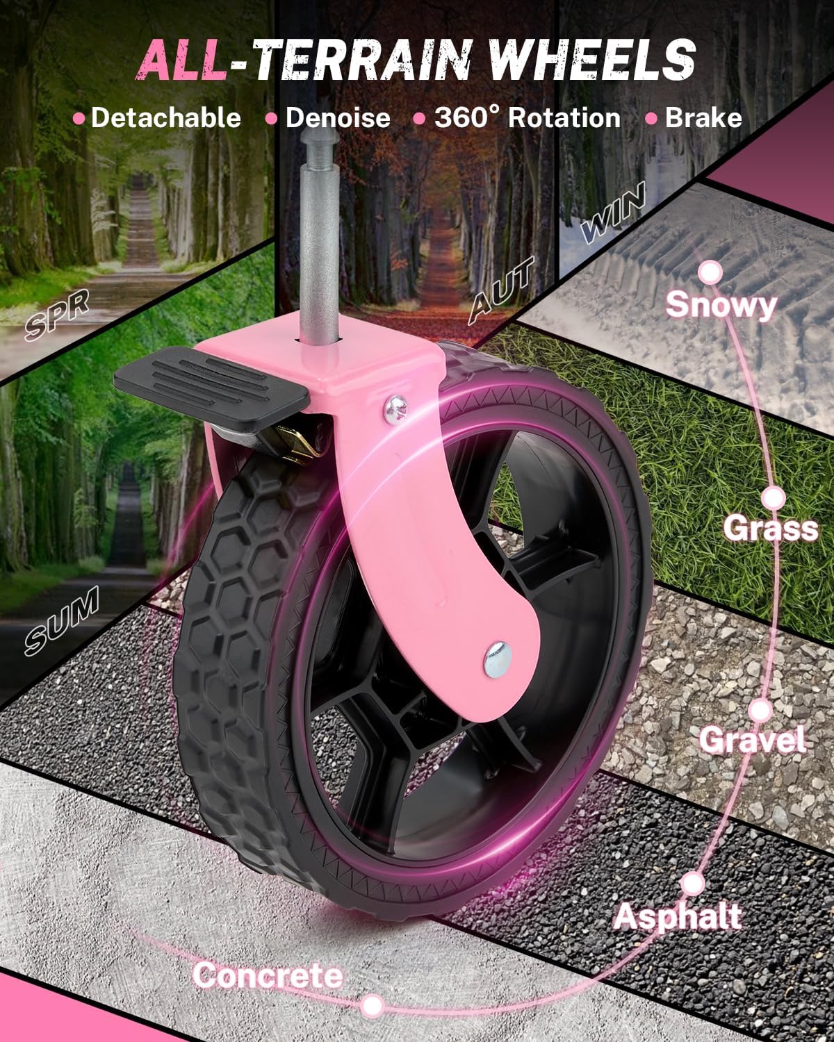 Gonex 38''L Extra Long Collapsible Foldable Wagon Cart with 360lbs Weight Capacity, 220L Folding Utility Garden Cart with Detachable Wheels for Grocery Sports Shopping Camping - Pink