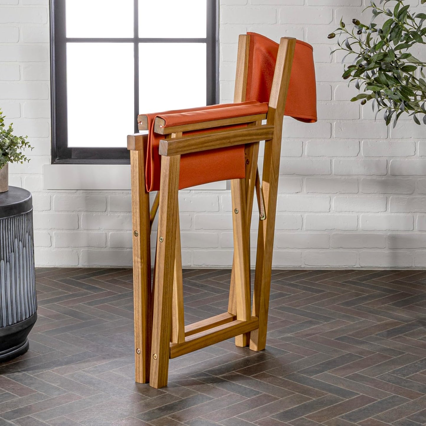 JONATHAN Y DRC1000C-SET2 Cukor Classic Vintage Outdoor Acacia Wood Folding Director Chair with Canvas Seat Classic, Vintage, Mid-Century, Modern, Traditional, Coastal, Orange/Teak Brown (Set of 2)