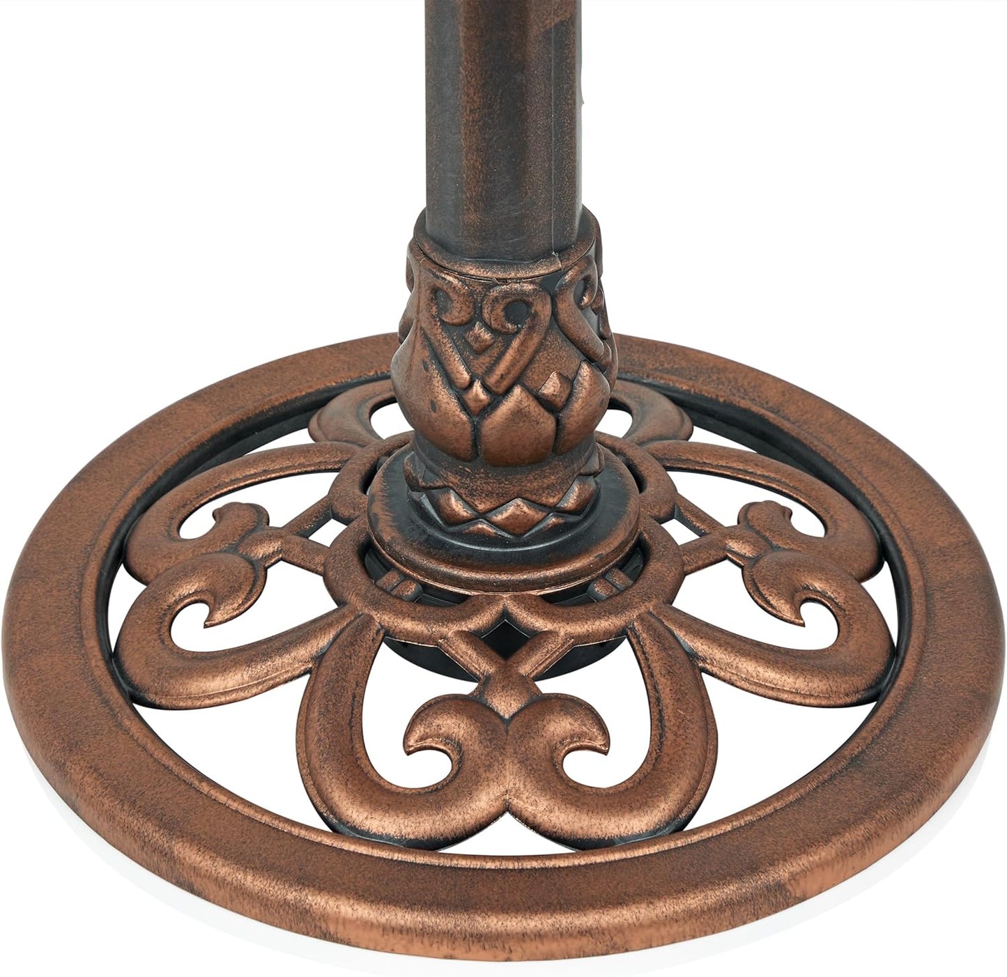Alpine Corporation TEC116BZ Outdoor Pedestal Birdbath w/Scrollwork Base and Stakes, Elegant Garden Birdbath, 28" H, Bronze