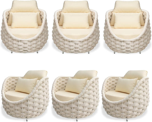 TWT 6 Pieces Patio Sofas, All-Weather Olefin Rope Balcony Furniture with Cushions & Pillows, Patio Couch Outdoor Patio Furniture Set for Indoor, Balcony, Backyard, Deck, Poolside, Cream