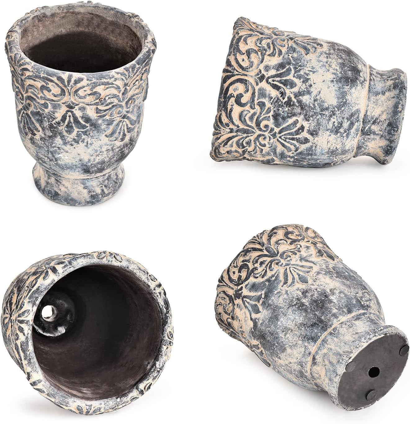 Sungmor 5.9 Inch Cement Plant Pot for Plants, Succulent Planter with Embossed Design, Vintage Concrete Flowerpots with Drainage Hole, Decorative Orchid Houseplant Pot Indoor Outdoor Plant Container