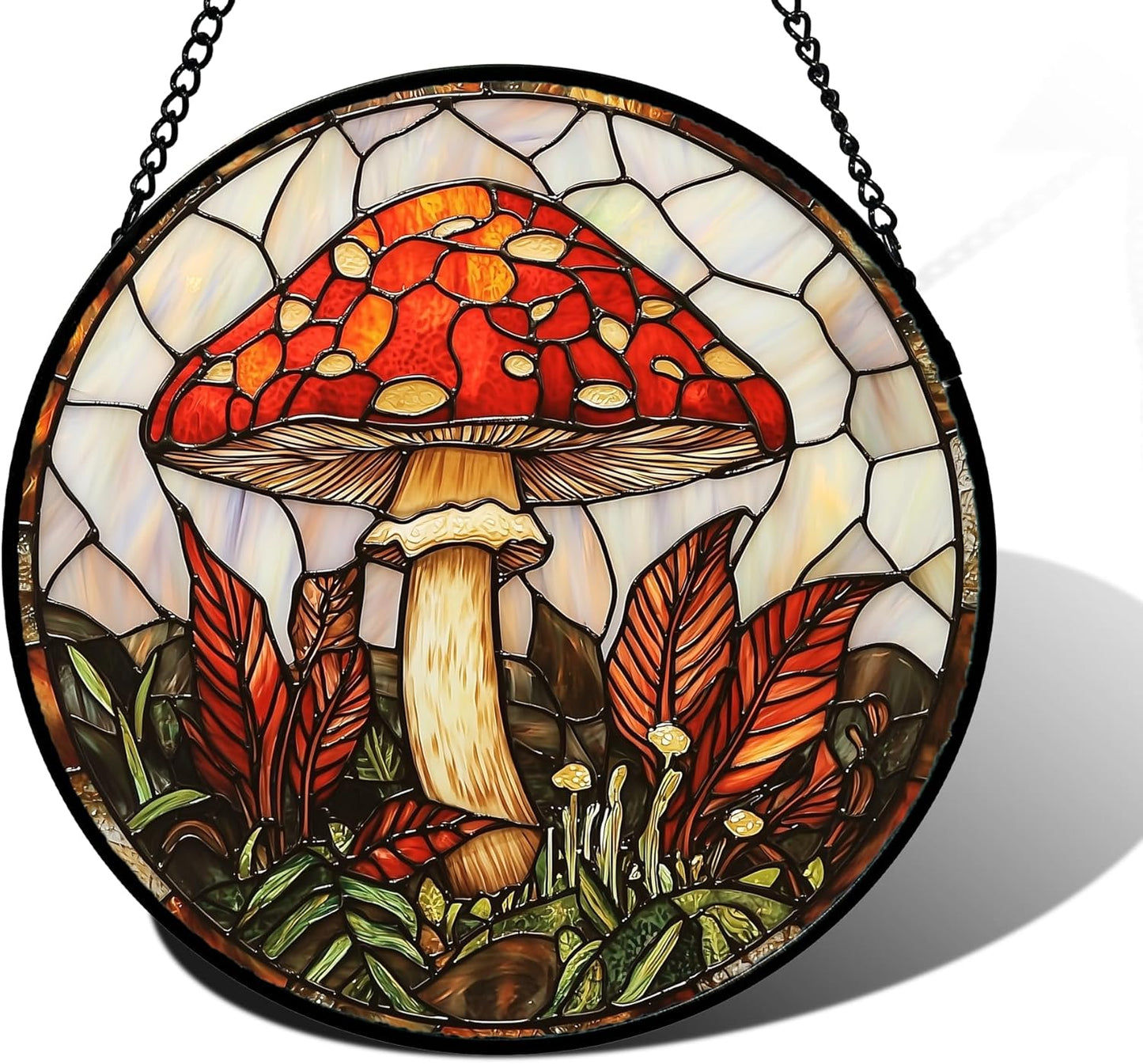Stained Glass Window Hanging, Big Red Mushroom Suncatcher for Doors Home Sun Catchers Decoration and Christmas, Mother's Day Birthday Gifts for Women, Men, and Mom 7.8 in