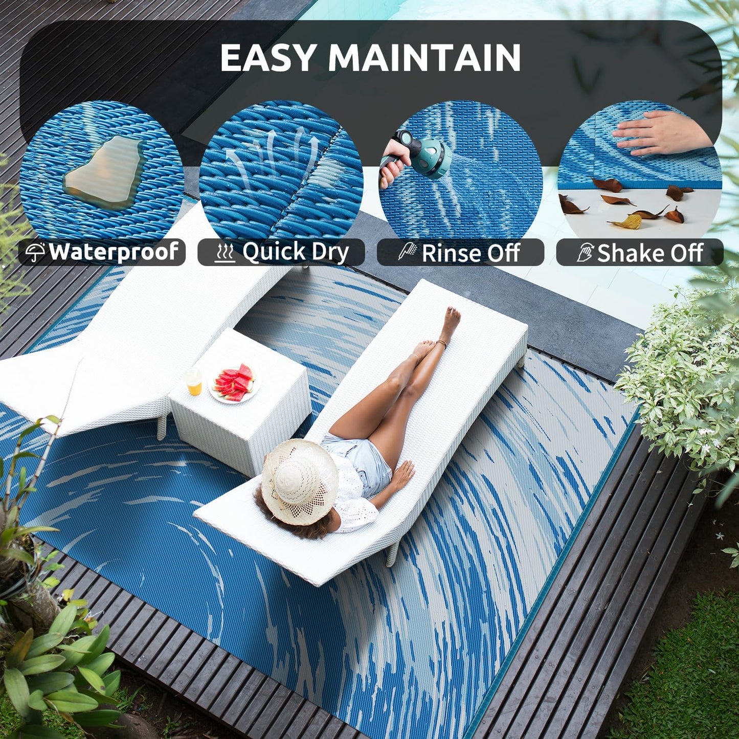 COCOER Modern Outdoor Rug 6x9 Reversible-Waterproof Outdoor Patio Rug-Quick Dry Outdoor Area Rugs Indoor Outdoor Rugs-Outside Rug Patio Decor for Porch Deck Balcony Backyard