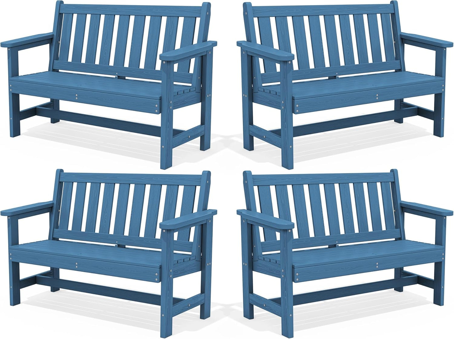 SERWALL Outdoor Bench, HDPE Outdoor Benches Weatherproof, 2-Person Garden Bench with 660 lbs Weight Capacity, Patio Benches for Outdoors, Garden, Porch, Backyard and Park, Navy, 4 Pack
