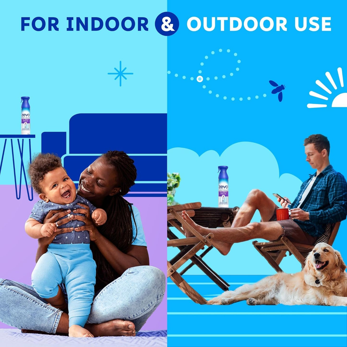 Zevo Flying Insect Killer Spray - Bug Spray for Home Use - Versatile Gnat, Mosquito, Fruit Fly Killer & More - with Rosemary & Cornmint Oil - for Indoor & Outdoor Use (2 Bottles)