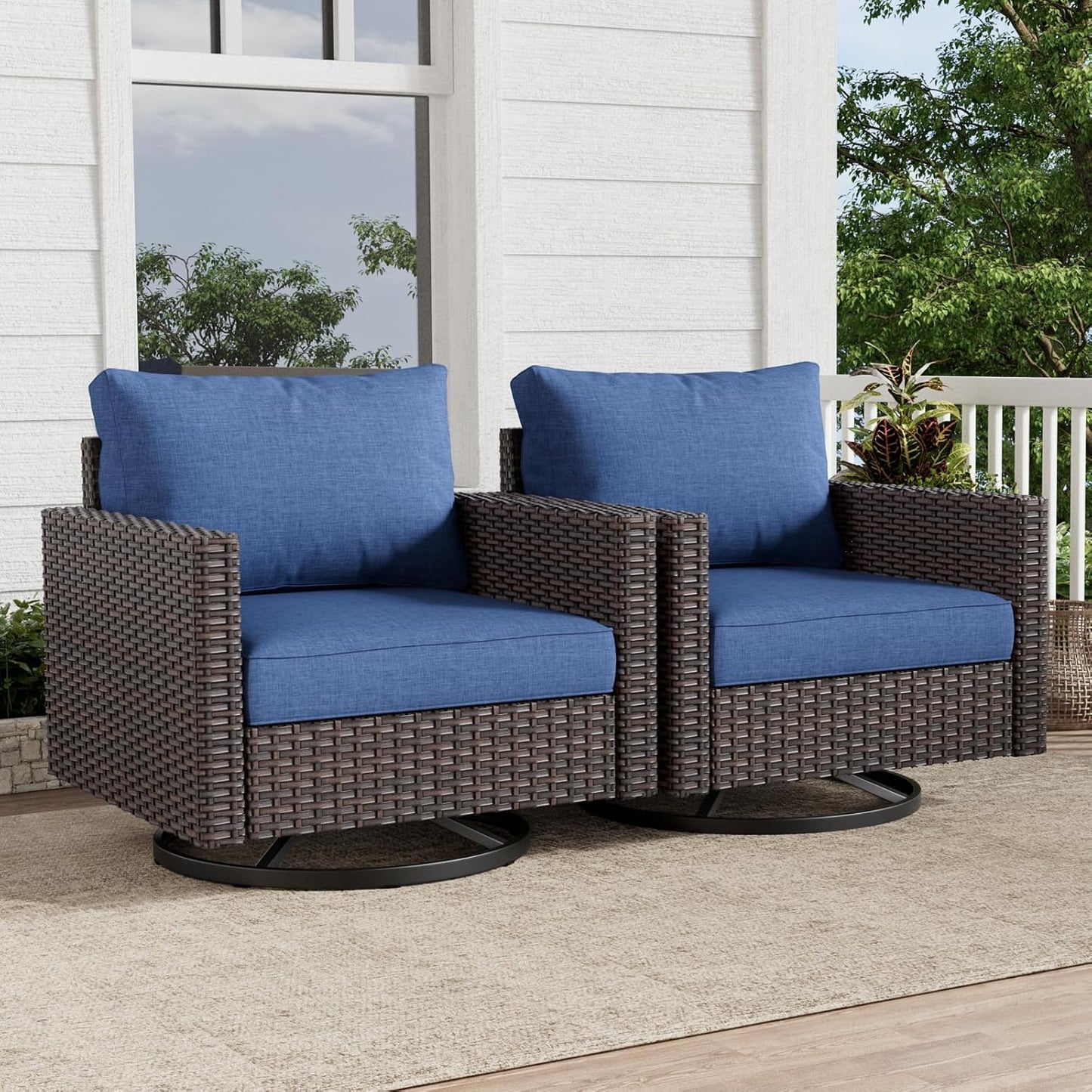 HUMMUH 11 Pieces Outdoor Furniture Set,Outdoor Half-Moon Sectional Couches Swivel Patio Chairs with Ottomans Coffee Table,All Weather PE Wicker Patio Conversation Sets for Garden Porch Backyard