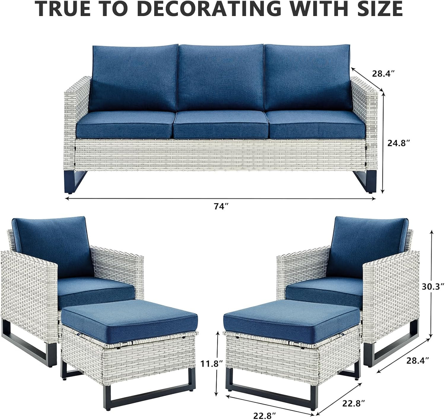 HUMMUH 7 Piece Patio Furniture All Weather Wicker Outdoor Sectional Sofa with Side Table,High Back Patio Chairs,Coffee Table and Ottomans Set for Porch,Garden,Backyard