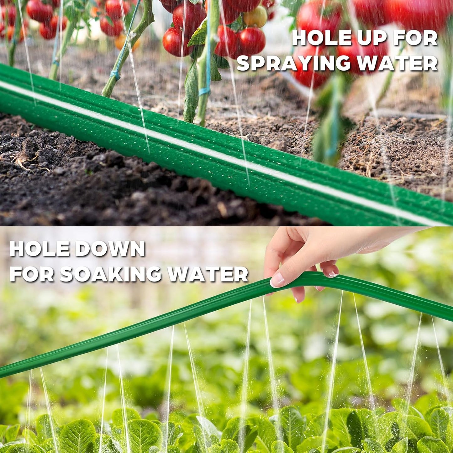 Jin&Bao Sprinkler Hose with Holes 100FT (50FTx2pack), Heavy Duty Watering Garden Hose, High-Efficiency Sprinklers System for Lawn and Garden with Staples