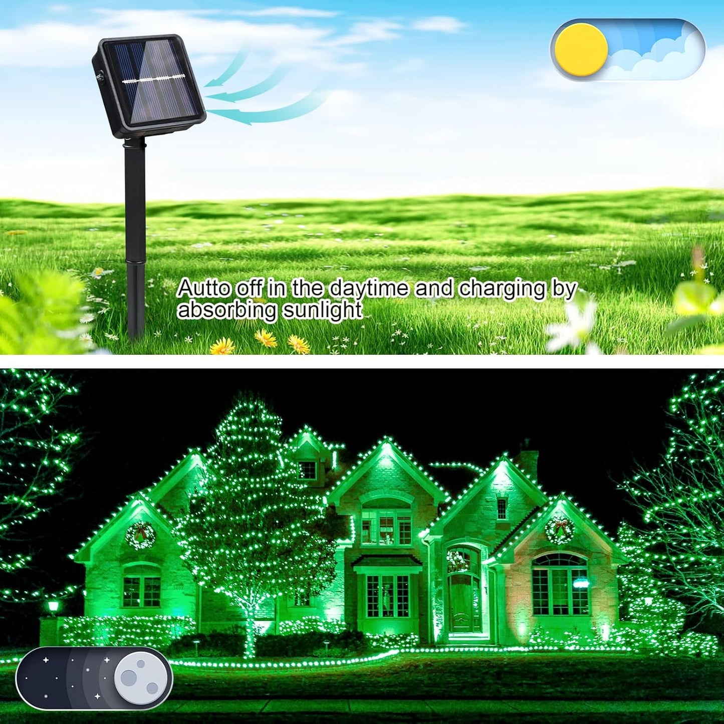 2 Pack 200 LED Solar String Lights St Patricks Day Decorations, 85.2ft 8 Modes Solar String Lights for Outside, Waterproof and Solar Powered Outdoor String Lights for Holiday Garden Tree Party (Green)
