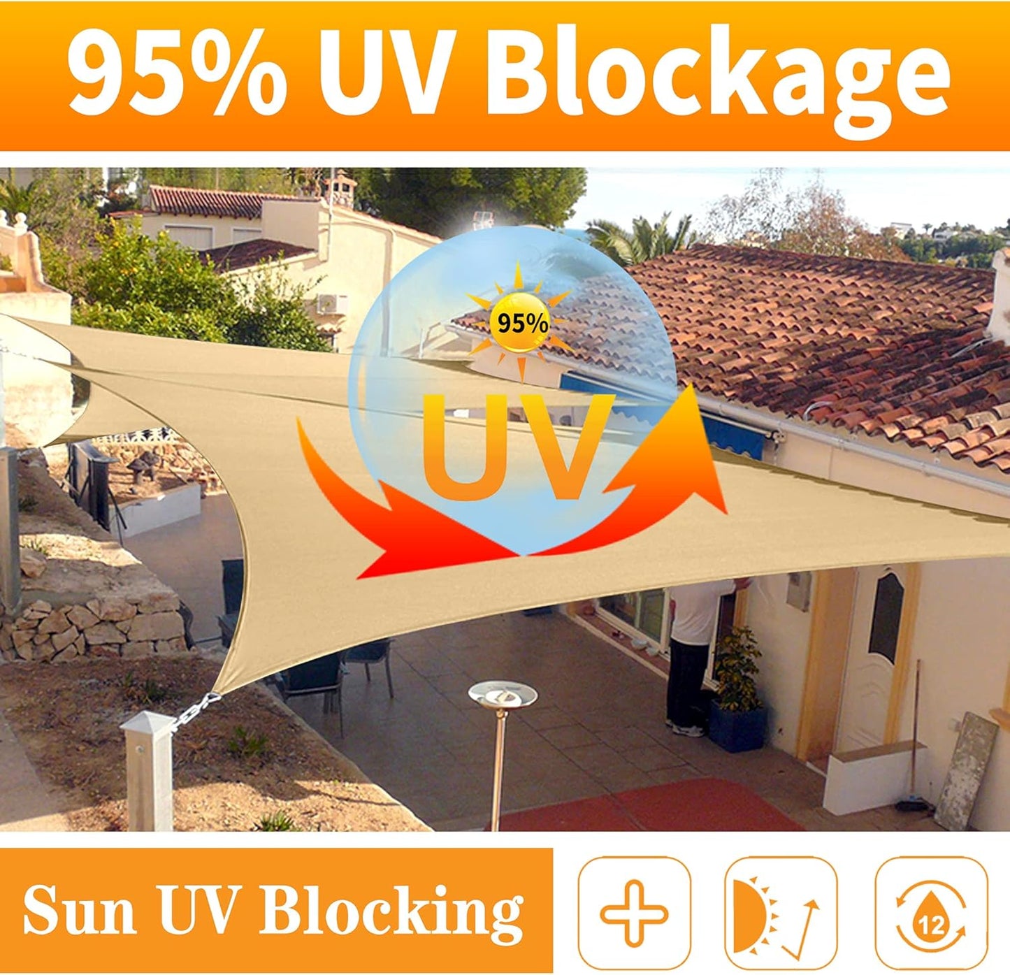 10' x 19' Sand Beige Rectangle Sun Shade Sail SSP1212 Canopy Durable Fabric UV Block Awning,We Make Custom Orders