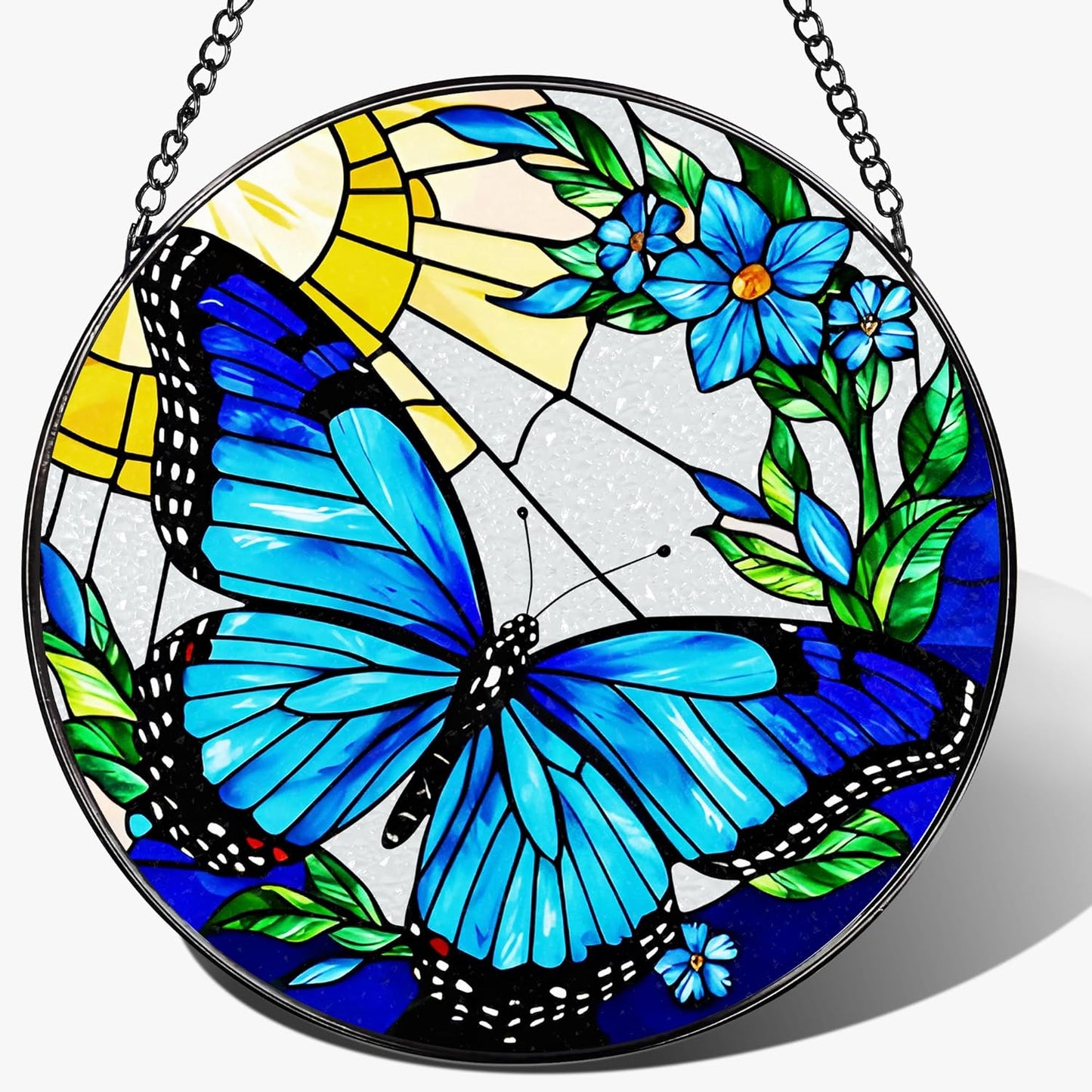 Stained Glass Window Hanging, 8 Inch Sun Catchers Indoor Window, Butterfly Suncatchers for Windows Doors Home Decoration and Christmas, Festival, Housewarming, Mother's Day, Birthday, Gift for Women