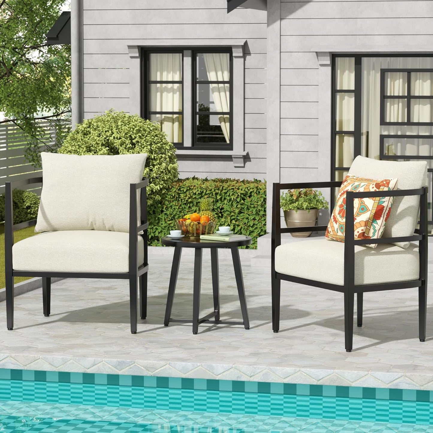 NATURAL EXPRESSIONS Outdoor Patio Chair Set 3 Pieces Furniture Conversation Sets with Porch Chairs Metal Table for Balcony Yard Garden Lawn Poolside