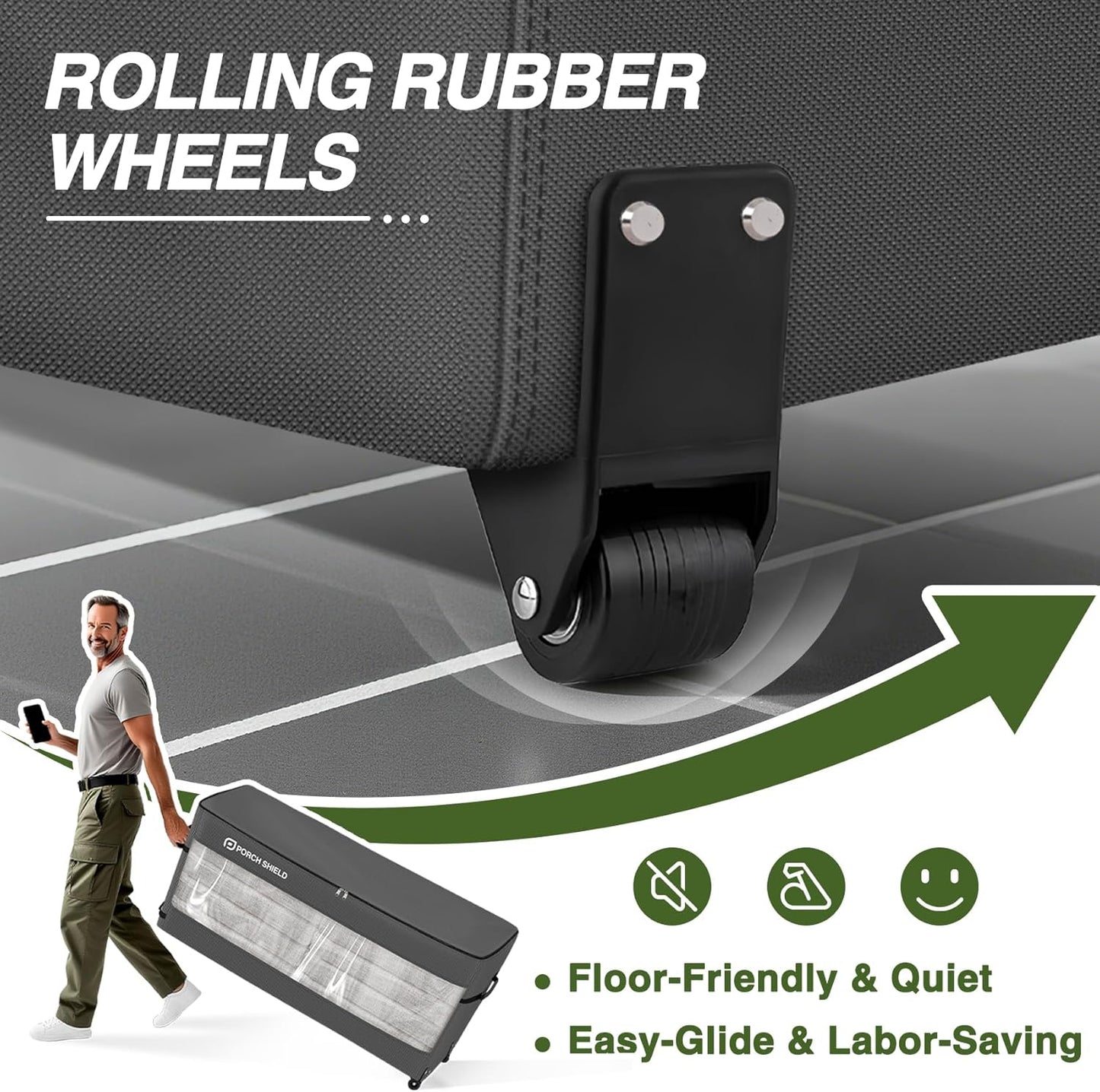 Porch Shield Rolling Cushion Storage Bag with Wheel - Heavy Duty Large Container for Furniture Pillow 9 Ft Tree Christmas 62" L x 20" W x 28" H