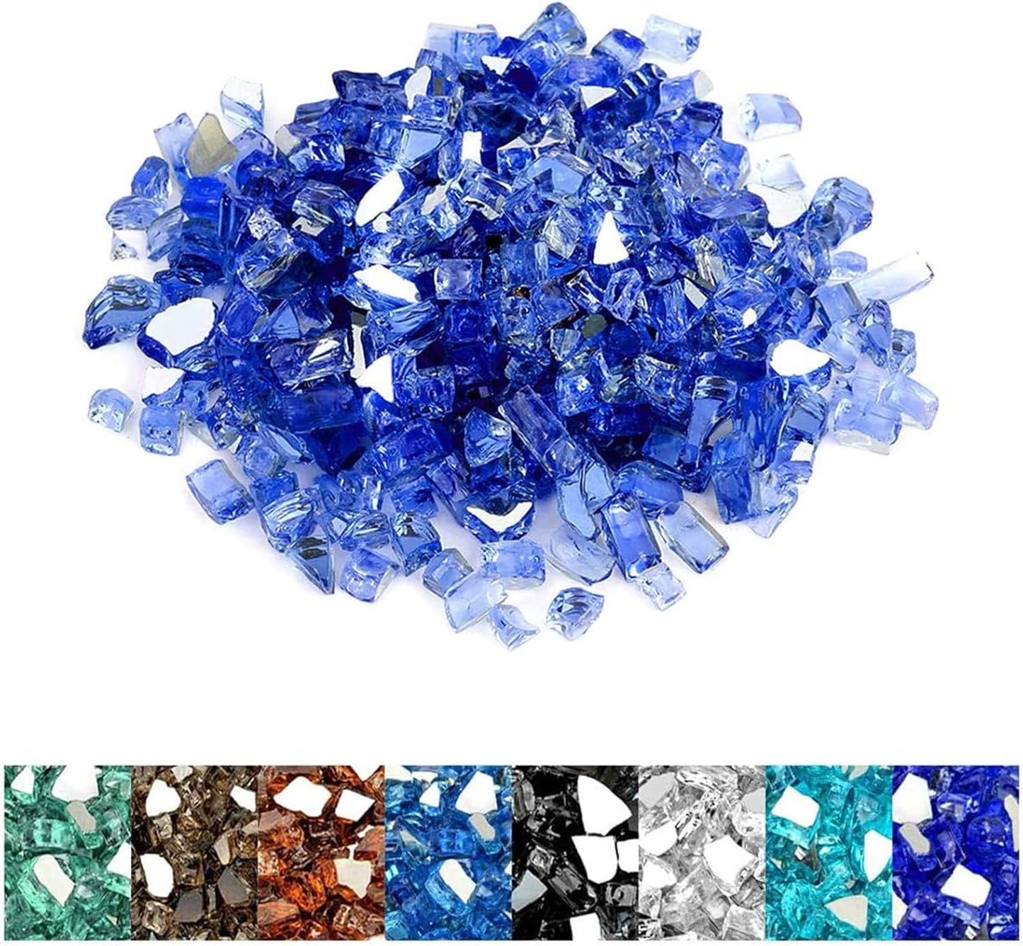 Mr. Fireglass 10 Pounds Fire Glass - 1/2 Inch High Luster Reflective Tempered Glass Rocks for Fireplace Fire Pit Table and Landscaping, Cobalt Blue