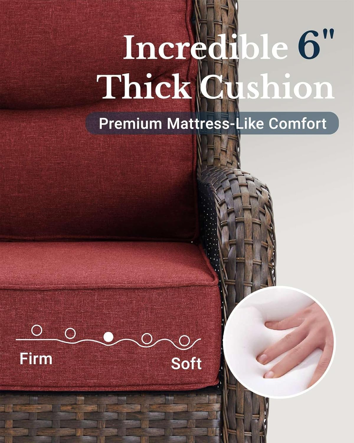 HILLGA Luxury Patio Furniture Set with 6-inch Thick Cushion, Outdoor Couch and High Back Swivel Rocker Patio Chairs, 10PCS Wicker Conversation Set for Deck Yard and Poolside, Burgundy (V2)