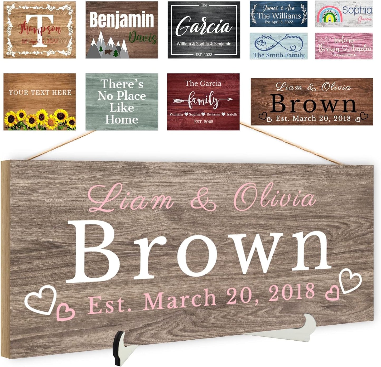 Custom Wood Sign Prsonalized Text Business Home Decor, Personalized Rustic Plaque Board Hanging Wooden Name Sign for Wall Art, Customized Signs Plank Decoration Gifts for Wedding Family Farmhouse Kitchen, Rectangle