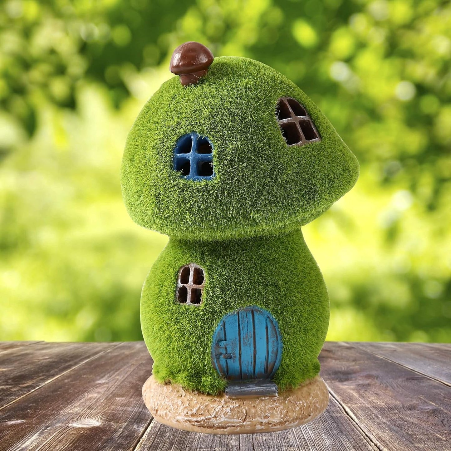 Mushroom Fairy House Decor - Figurine Lights Outdoor Solar Fairy Garden House for Patio Lawn Yard Ornaments, Housewarming Gift 7.4 inch