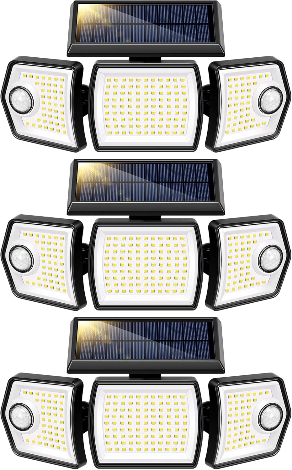 VIVOHOME Linkable Solar Flood Lights Outdoor, 2 Adjustable Motion Sensors Security Lights with 3 Heads, 2500LM, IP65 Waterproof, Solar Powered for Outside, Yard, Porch, Patio, 3 Pack