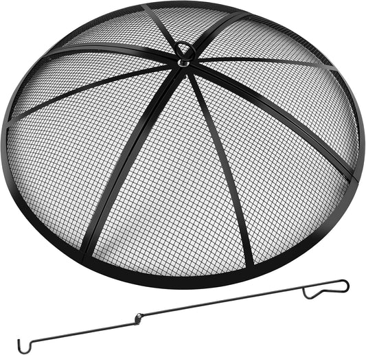 Fire Pit Spark Screen, Fire Pit Screen 36 Inch Round with Handle & Poker, Collapsible Heavy Duty Mesh Fire Pit Cover Fire Pit Lid for Outdoor/Patio/Backyard/RV Camping/Beach