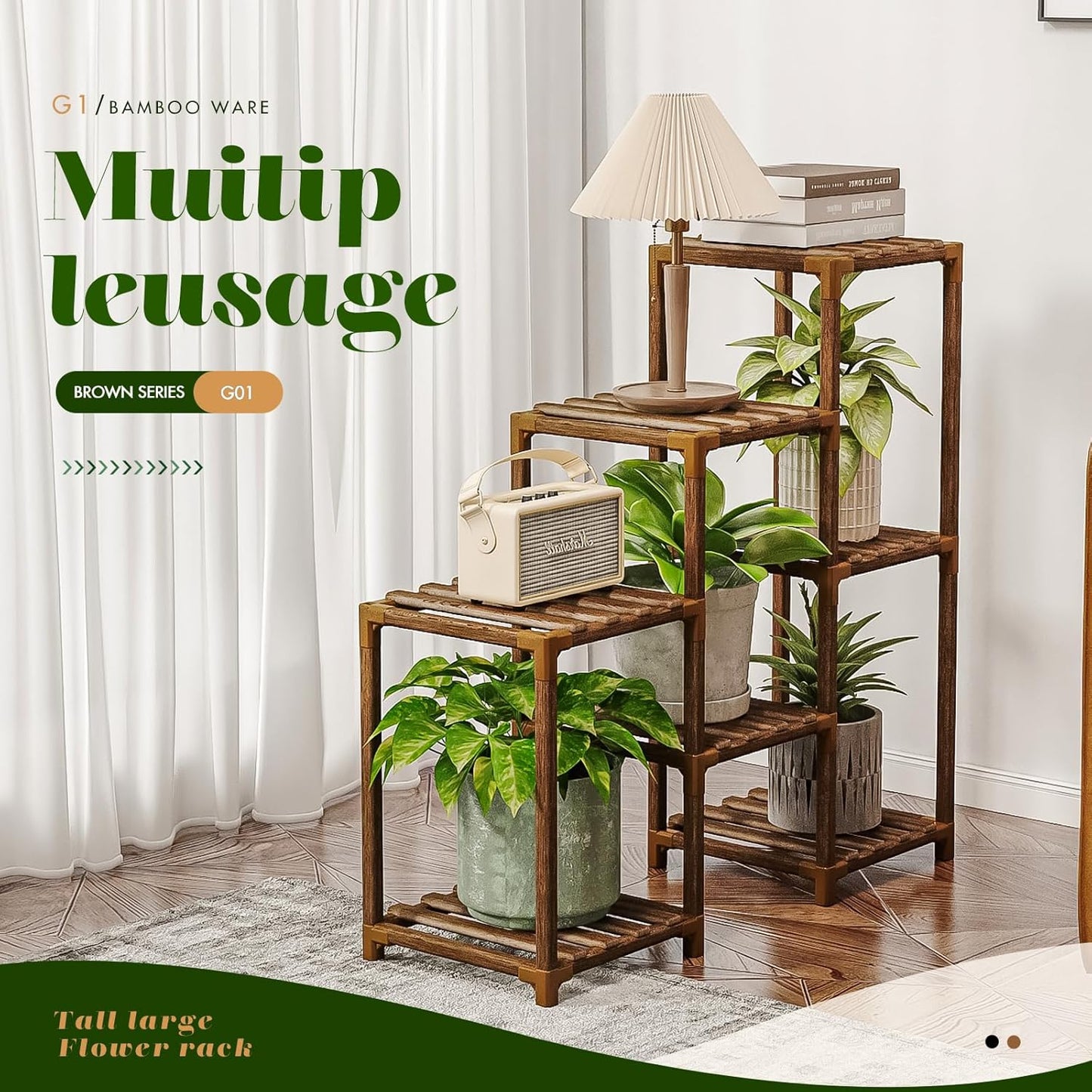 Plant Stand Indoor Outdoor Wood Plant Shelf for Multiple Plants Corner Plant Rack Window Flower Stand for Garden Patio