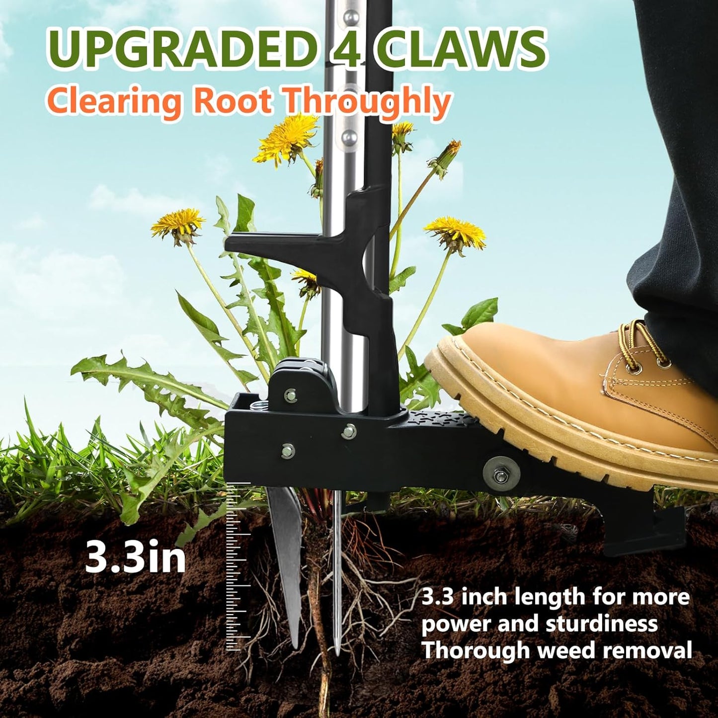 SHANTRA Weed Puller Tool, 4-Claw Stand Up Weed Puller Tool with Long Handle, Garden Weeder Puller Heavy Duty Stand Up Weeder, Weeding Tool for Lawn, Yard, Garden, Crabgrass, Dandelion Picker